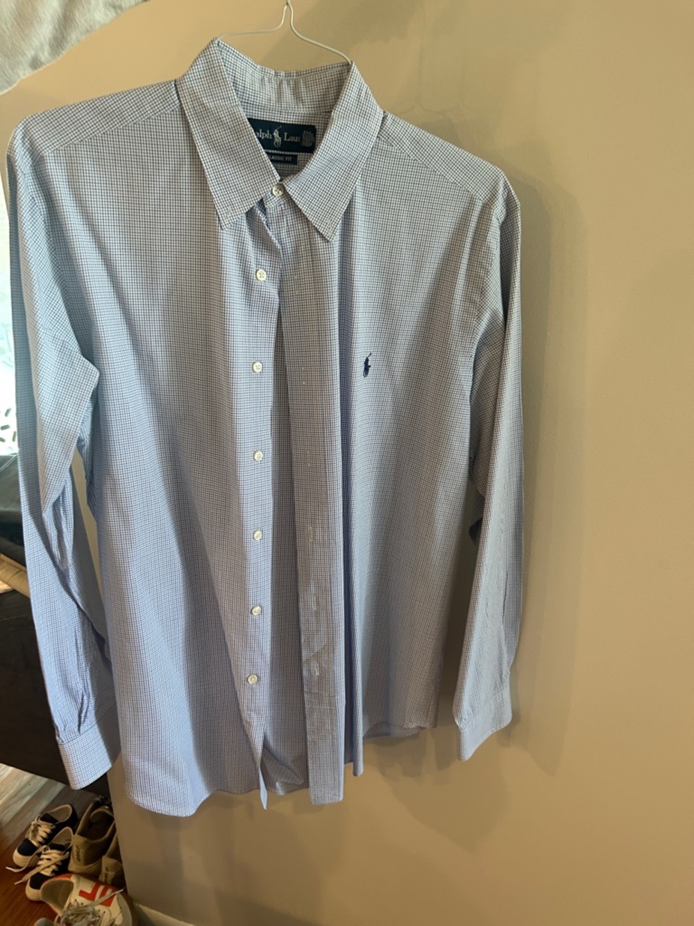 Ralph Lauren Blue Micro-Check Long-Sleeve Dress Shirt